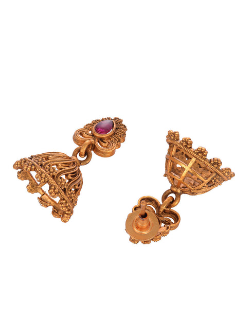 Gold Plated Floral Antique Temple Necklace Jewellery Set
