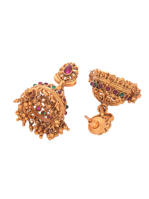 Gold Plated Red Kempo Goddess Lakshmi Deseigner Temple Jewellery Set