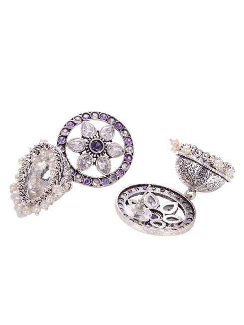 Silver Oxidised Handcrafted Contemporary Jhumka Earrings