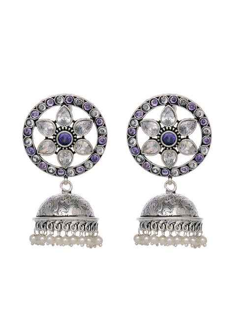 Silver Oxidised Handcrafted Contemporary Jhumka Earrings