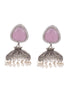 Silver Oxidised Pink Stone & Pearl Jhumka Earrings