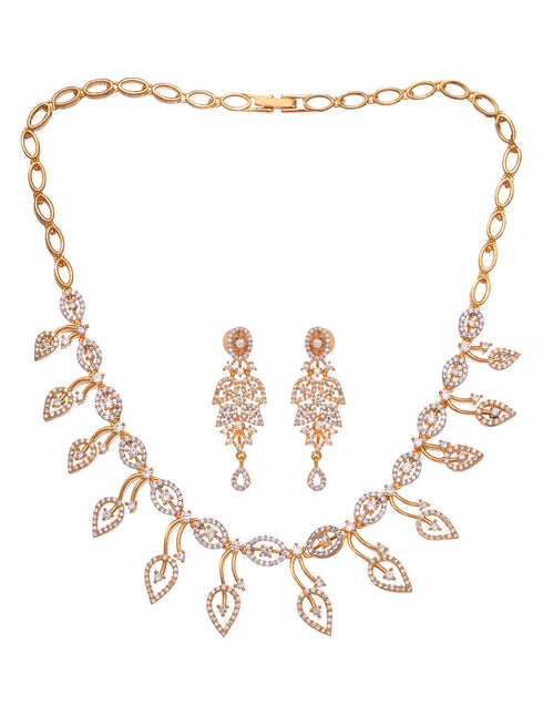 Gold Played AD Studded Statement Floral Jewellery Set