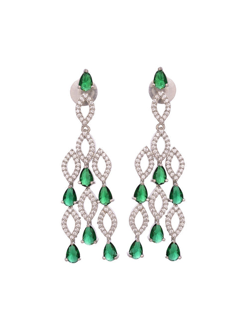 Silver Plated Green AD studded Chandelier Necklace Jewellery Set