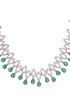 Silver Plated Green AD studded Chandelier Necklace Jewellery Set