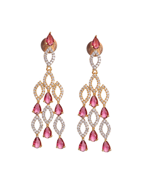 Gold Plated Red AD studded Chandelier Necklace Jewellery Set