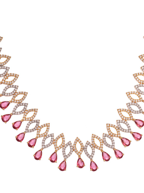Gold Plated Red AD studded Chandelier Necklace Jewellery Set