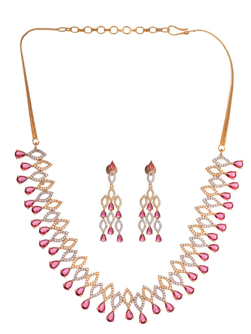 Gold Plated Red AD studded Chandelier Necklace Jewellery Set