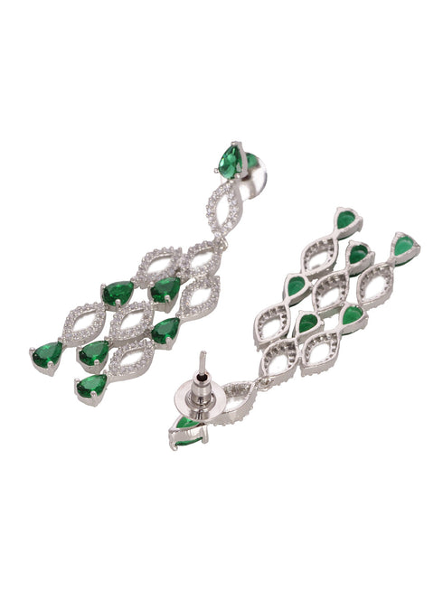Silver Plated Green AD studded Chandelier Necklace Jewellery Set