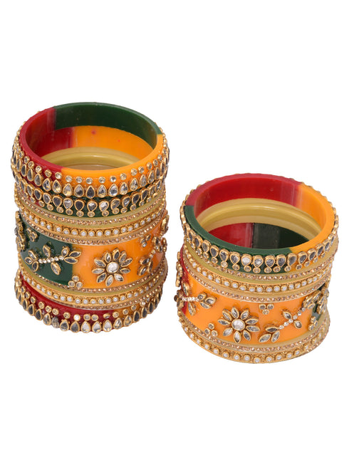 Gold Plated Set of 2 Multicolored traditional Kundan Bangles Bridal Chuda