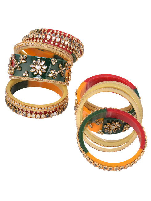 Gold Plated Set of 2 Multicolored traditional Kundan Bangles Bridal Chuda