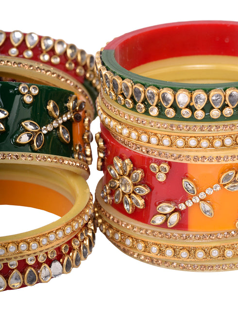 Gold Plated Set of 2 Multicolored traditional Kundan Bangles Bridal Chuda