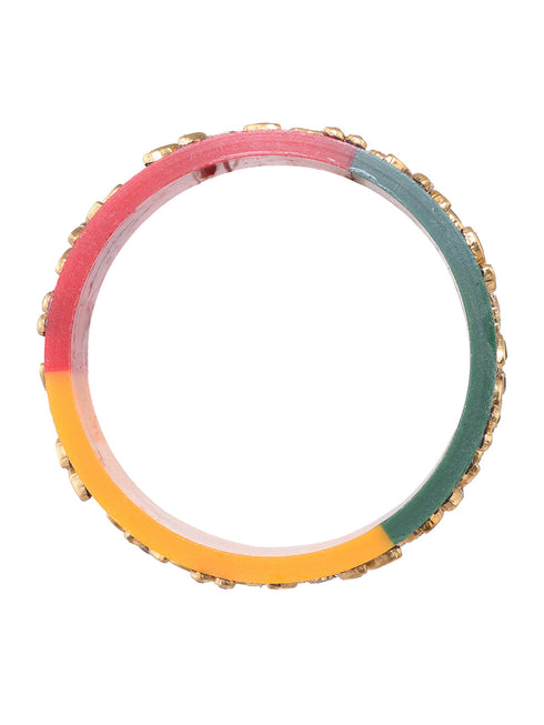 Gold Plated Set of 2 Multicolored traditional Kundan Bangles Bridal Chuda