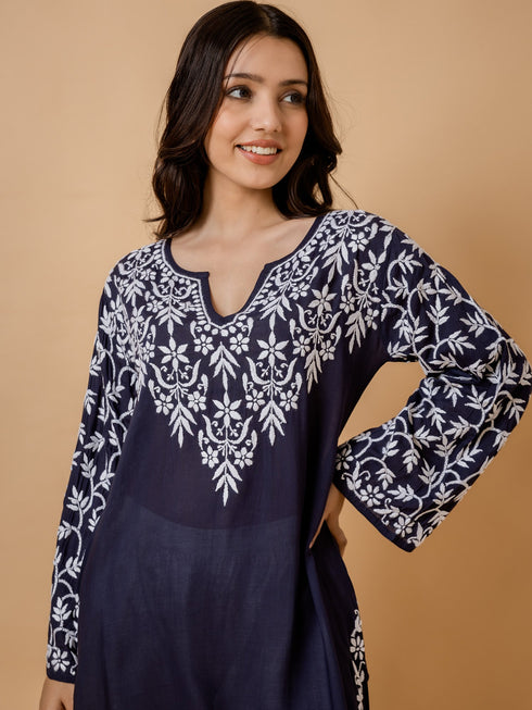 Fizaa Chikankari Elegant Blue Modal Cotton Kurta