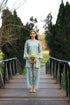 Anureet in Printkari Poly Muslin Co-ord set in Tourquise Green
