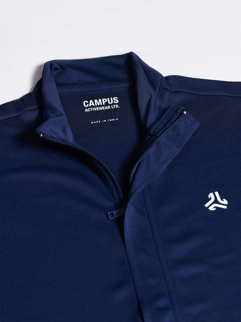 Men's Navy Solid Stand Collar Jacket
