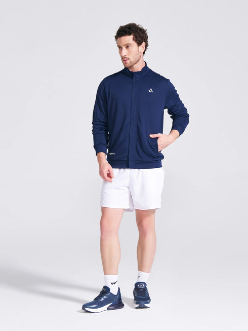 Men's Navy Solid Stand Collar Jacket