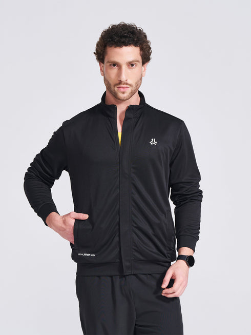 Men's Black Solid Stand Collar Jacket