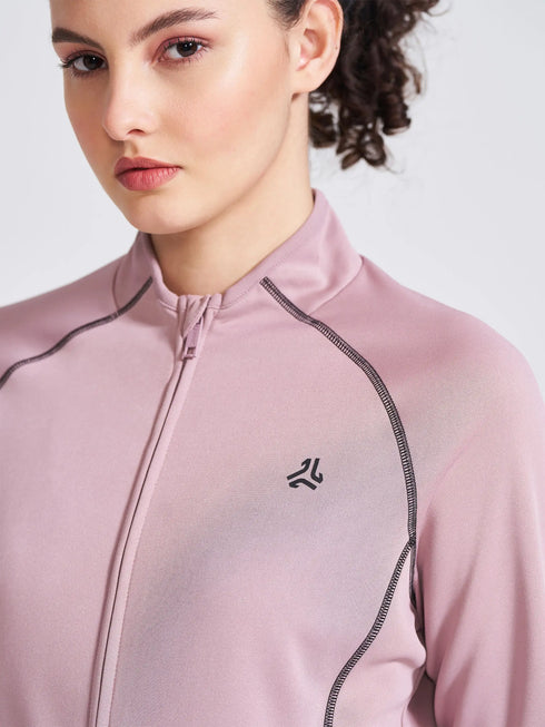 Women's Mauve Solid Stand Collar Jacket