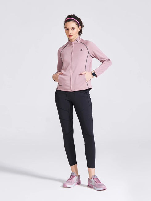 Women's Mauve Solid Stand Collar Jacket