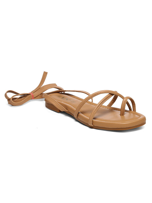 GNIST Beige Tie up Flat Sandal