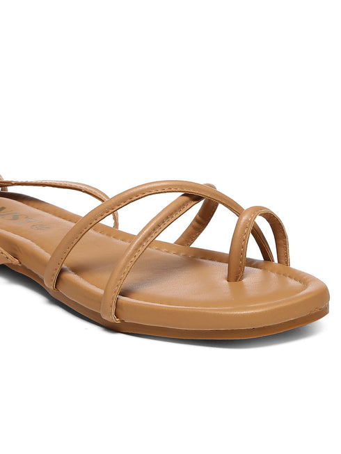 GNIST Beige Tie up Flat Sandal