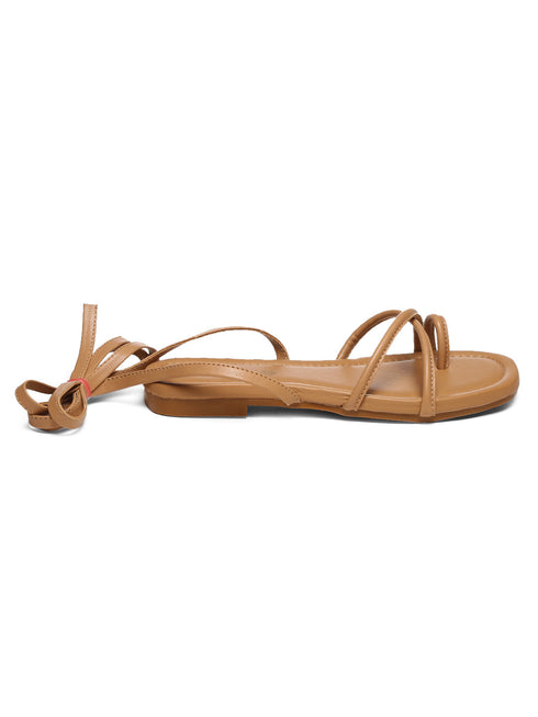GNIST Beige Tie up Flat Sandal