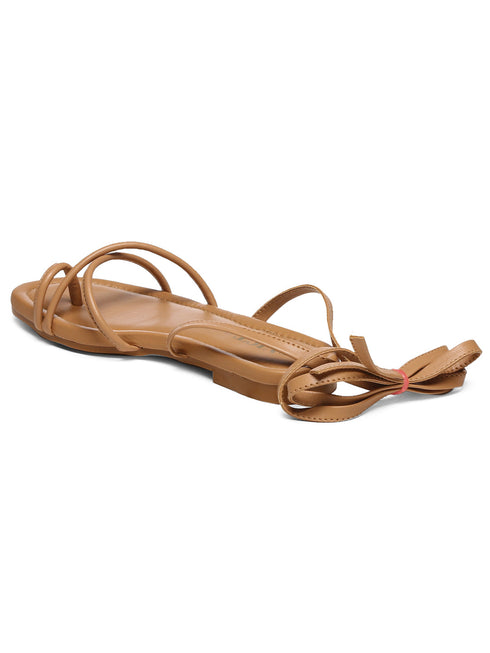GNIST Beige Tie up Flat Sandal