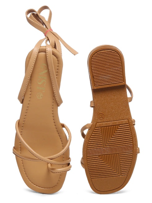 GNIST Beige Tie up Flat Sandal