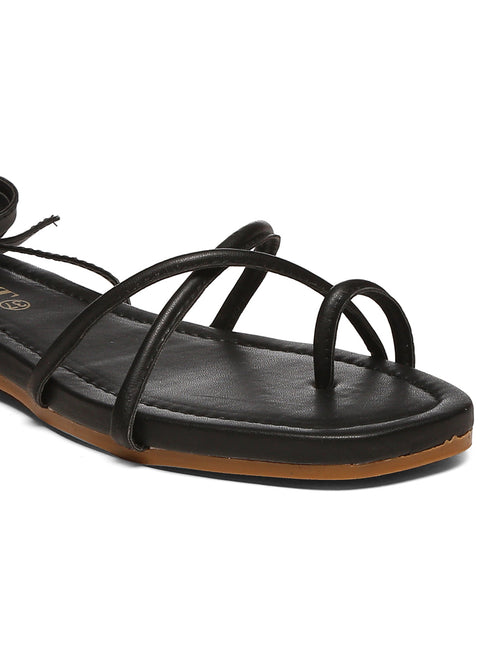 GNIST Black Tie up Flat Sandal