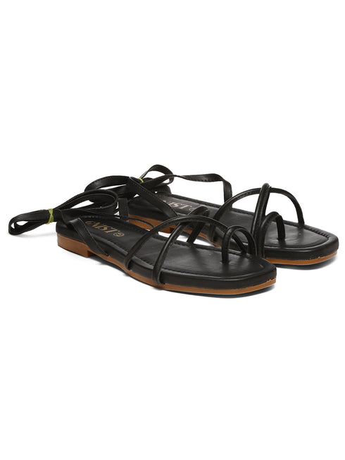 GNIST Black Tie up Flat Sandal