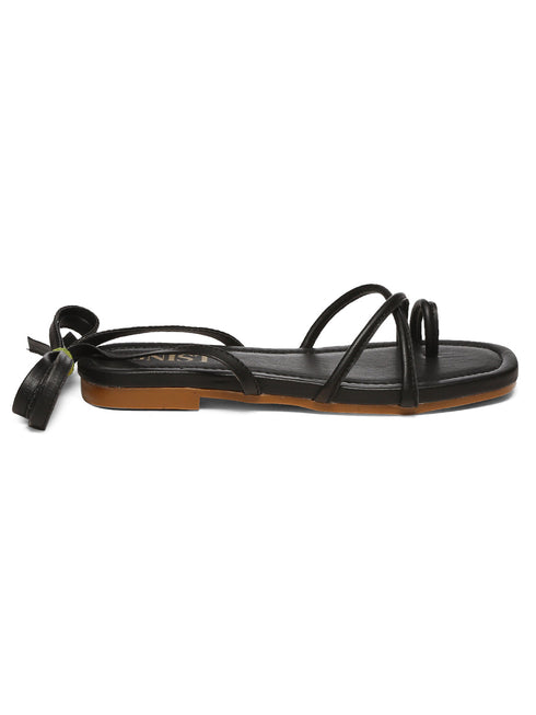 GNIST Black Tie up Flat Sandal