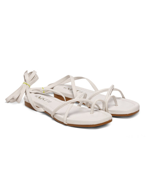 GNIST White Tie up Flat Sandal