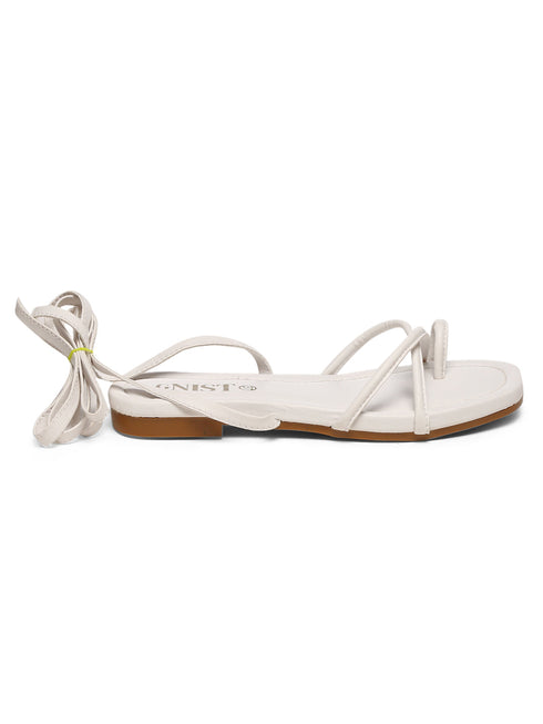 GNIST White Tie up Flat Sandal