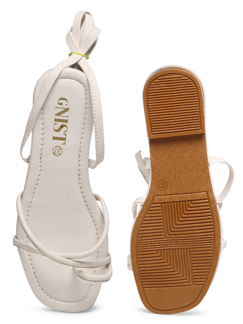 GNIST White Tie up Flat Sandal