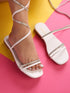 GNIST White Embellished Tie up Flat Sandal