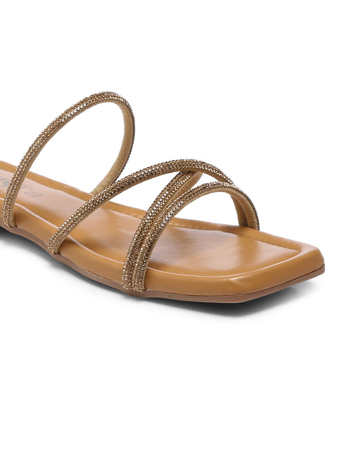 GNIST Gold Rhinestone Embellished Flats