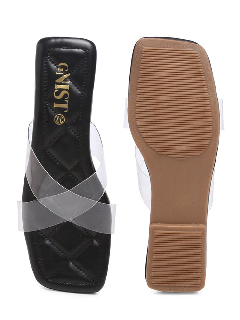 GNIST Clear Cross Strap Black Flats