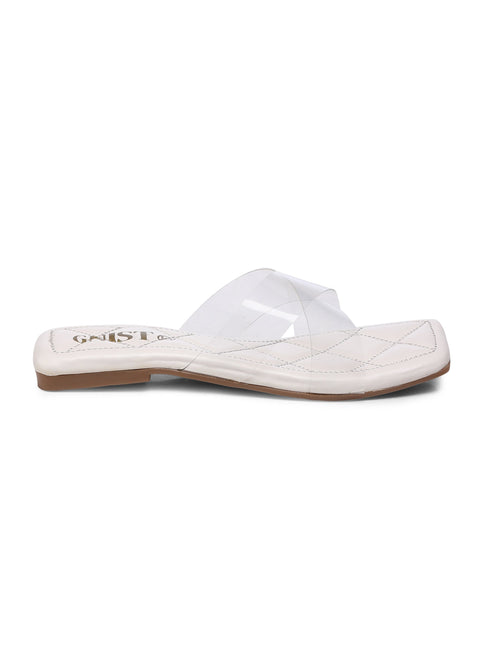 GNIST Clear Cross Strap White Flats