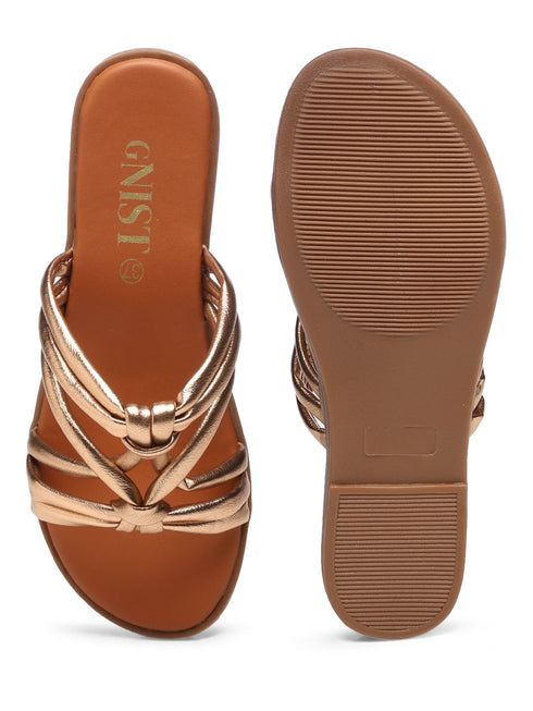 GNIST Arabic Strappy Slip on Copper Flats