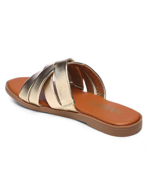 GNIST Comfy Strappy Slip on Gold Flats