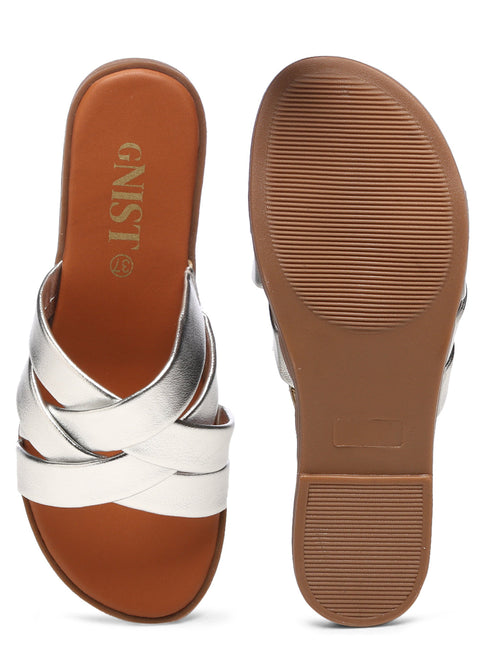 GNIST Comfy Strappy Slip on Silver Flats