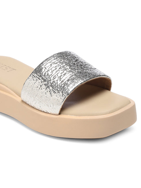 GNIST Metallic Flatform Silver Platform heels