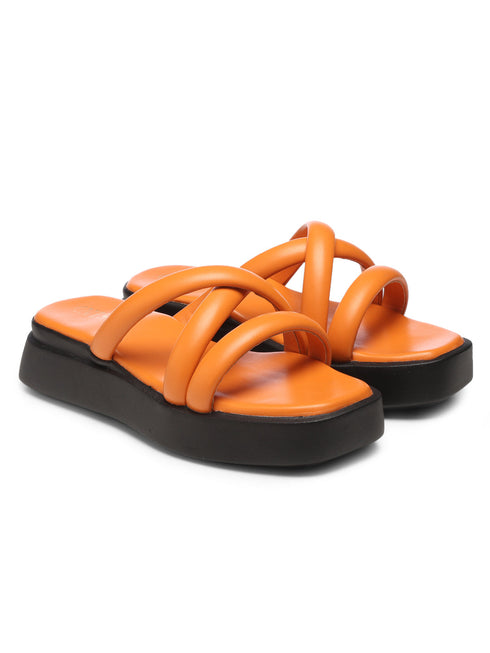 GNIST Cushioned Strap Flatform Orange Platform heels