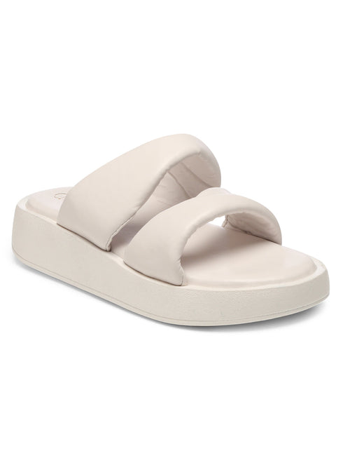 GNIST Cushioned Twisted Strap Flatform White Platform heels