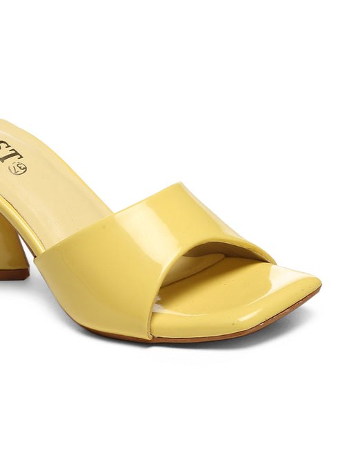 GNIST Yellow Chuncky Patent Block Heel