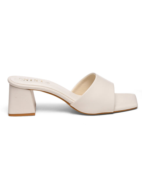 GNIST White Chunckey Block Heel
