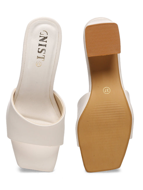 GNIST White Chunckey Block Heel
