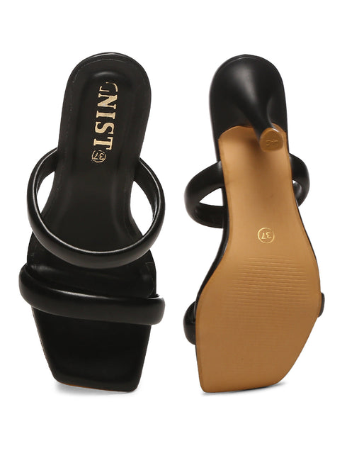 GNIST Black Quilted Strap Stilettos Heel