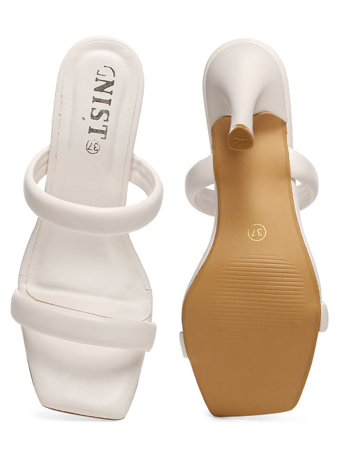 GNIST White Quilted Strap Stilettos Heel