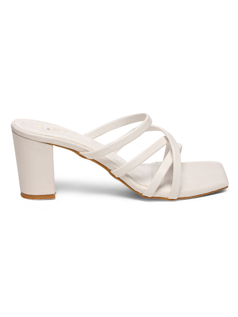 GNIST White Strappy Block Heel